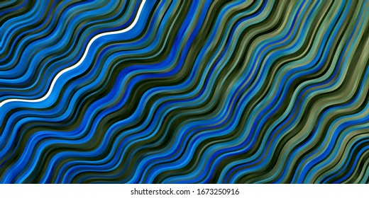 Plantilla vectorial azul oscuro con líneas curvas. Ilustración degradada en estilo simple con arcos. Mejor diseño para tu anuncio, afiche, banner.