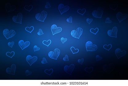 Dark BLUE vector template with doodle hearts. Beautiful colored illustration with hearts in celebration style. Pattern can be used for valentine's ad, booklets.