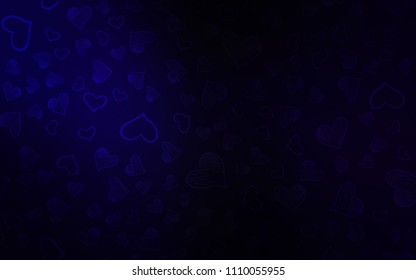 Dark BLUE vector template with doodle hearts. Beautiful colored illustration with hearts in celebration style. Beautiful design for your business advert of anniversary.