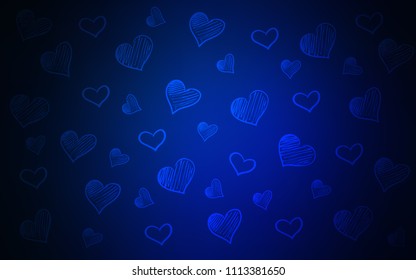 Dark BLUE vector template with doodle hearts. Illustration with hearts in love concept for valentine's day. Template for Valentine's greeting postcards.