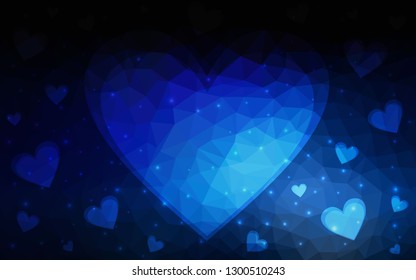 DARK BLUE vector  template with doodle hearts. Illustration with hearts in love concept for valentine's day. Design for ad, poster, banner of Valentine Day.