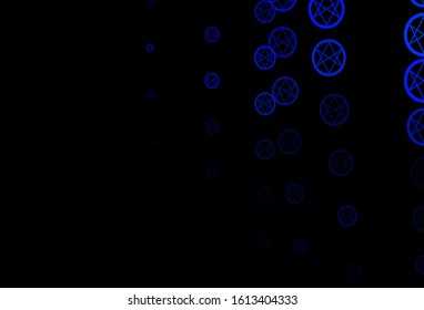 Dark BLUE vector template with esoteric signs. Colorful vintage illustration with gradient alchemy shapes. Simple design for occult depiction.