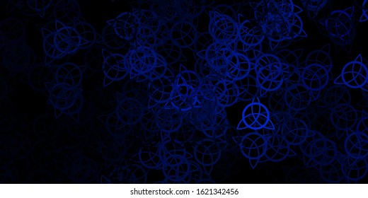Dark BLUE vector template with esoteric signs. Colorful mystic symbols with a gradient in ancient style. Background for esoteric, mystic designs.