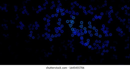 Dark BLUE vector template with esoteric signs. Illustration with magical signs of spiritual power. Background for esoteric, mystic designs.