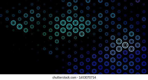 Dark BLUE vector template with esoteric signs. Retro design in abstract style with witchcraft forms. Simple design for occult depiction.