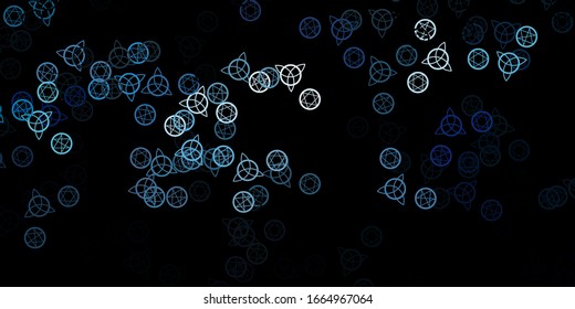 Dark BLUE vector template with esoteric signs. Illustration with magical signs of spiritual power. Design for magic, spiritual events.