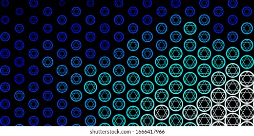 Dunkle BLUE Vektorillustration Vorlage mit esoterischen Zeichen. Farbige Vintage-Illustration mit Farbverlauf-Alchemie-Formen. Bestes Design-halloween-Events.