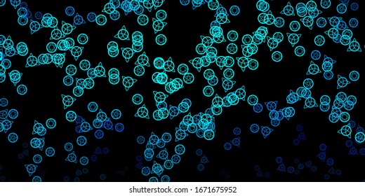 Dark BLUE vector template with esoteric signs. Retro design in abstract style with witchcraft forms. Background for esoteric, mystic designs.