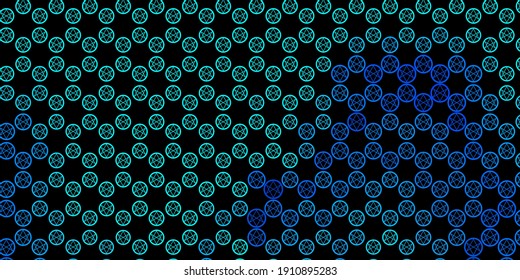 Dark BLUE vector template with esoteric signs. Retro design in abstract style with witchcraft forms. Best design halloween events.