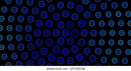 Dark BLUE vector template with esoteric signs. Retro design in abstract style with witchcraft forms. Best design halloween events.
