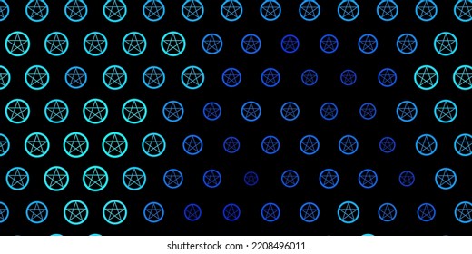 Dark BLUE vector template with esoteric signs. Illustration with magical signs of spiritual power. Background for esoteric, mystic designs.