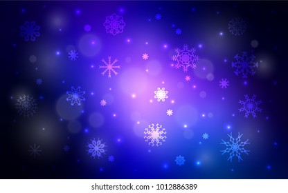 Dark BLUE vector template with ice snowflakes. Glitter abstract illustration with crystals of ice. The pattern can be used for year new  websites.