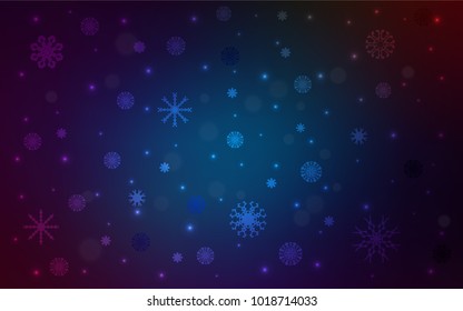 Dark BLUE vector template with ice snowflakes. Shining colored illustration with snow in christmas style. New year design for your ad, poster, banner.