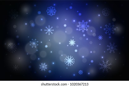 Dark BLUE vector template with ice snowflakes. Shining colored illustration with snow in christmas style. New year design for your ad, poster, banner.