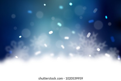 Dark BLUE vector template with ice snowflakes. Snow on blurred abstract background with gradient. The pattern can be used for new year leaflets.