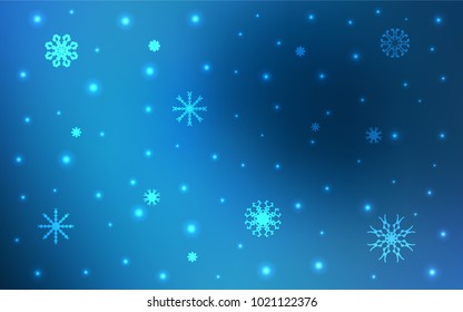 Dark BLUE vector template with ice snowflakes. Decorative shining illustration with snow on abstract template. The pattern can be used for new year ad, booklets.