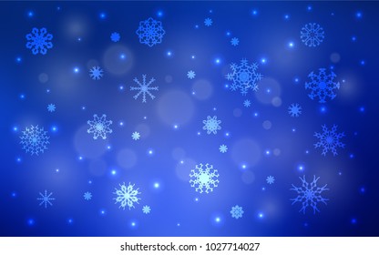 Dark BLUE vector template with ice snowflakes. Glitter abstract illustration with crystals of ice. The pattern can be used for year new  websites.