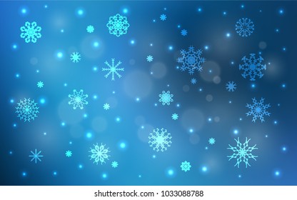 Dark BLUE vector template with ice snowflakes. Glitter abstract illustration with crystals of ice. The pattern can be used for new year leaflets.
