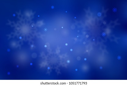 Dark BLUE vector template with ice snowflakes. Shining colored illustration with snow in christmas style. New year design for your business advert.