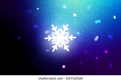 Dark BLUE vector template with ice snowflakes. Decorative shining illustration with snow on abstract template. The pattern can be used for new year ad, booklets.