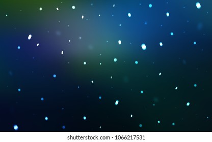 Dark BLUE vector template with ice snowflakes. Snow on blurred abstract background with gradient. New year design for your ad, poster, banner.