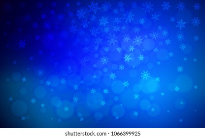 Dark BLUE vector template with ice snowflakes. Blurred decorative design in xmas style with snow. The template can be used as a new year background.