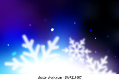 Dark BLUE vector template with ice snowflakes. Decorative shining illustration with snow on abstract template. The template can be used as a new year background.