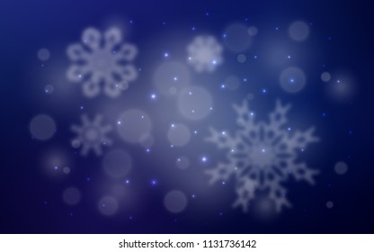 Dark BLUE vector template with ice snowflakes. Decorative shining illustration with snow on abstract template. The pattern can be used for new year leaflets.