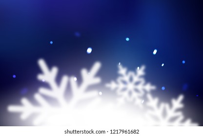 Dark BLUE vector template with ice snowflakes. Glitter abstract illustration with crystals of ice. The pattern can be used for new year leaflets.