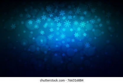 Dark BLUE vector template with ice snowflakes. Blurred decorative design in xmas style with snow. New year design for your ad, poster, banner.