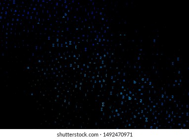 Dark BLUE vector template with math simbols. Colored mathematic signs with gradient on white background. Template for cell phone backgrounds.