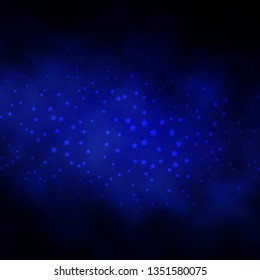 Dark BLUE vector template with neon stars. Decorative illustration with stars on abstract template. Theme for cell phones.