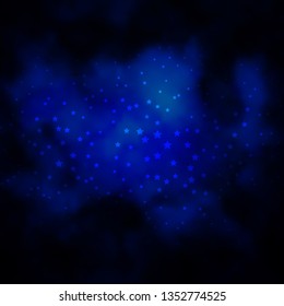 Dark BLUE vector template with neon stars. Decorative illustration with stars on abstract template. Design for your business promotion.