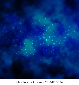 Dark BLUE vector template with neon stars. Shining colorful illustration with small and big stars. Design for your business promotion.