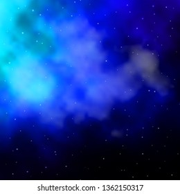 Dark BLUE vector template with neon stars. Decorative illustration with stars on abstract template. Pattern for new year ad, booklets.