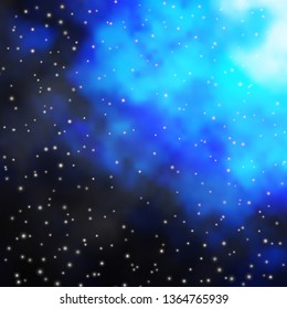 Dark BLUE vector template with neon stars. Decorative illustration with stars on abstract template. Best design for your ad, poster, banner.
