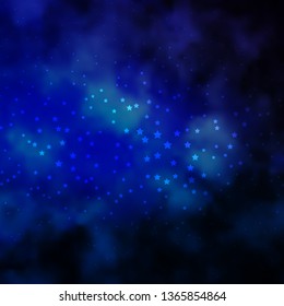 Dark BLUE vector template with neon stars. Decorative illustration with stars on abstract template. Pattern for new year ad, booklets.
