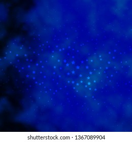 Dark BLUE vector template with neon stars. Blur decorative design in simple style with stars. Theme for cell phones.