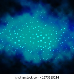 Dark BLUE vector template with neon stars. Colorful illustration in abstract style with gradient stars. Best design for your ad, poster, banner.