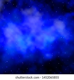 Dark BLUE vector template with neon stars. Decorative illustration with stars on abstract template. Theme for cell phones.
