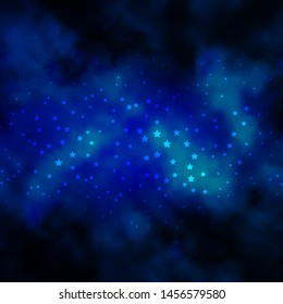 Dark BLUE vector template with neon stars. Shining colorful illustration with small and big stars. Theme for cell phones.