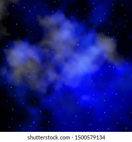Dark BLUE vector template with neon stars. Shining colorful illustration with small and big stars. Theme for cell phones.
