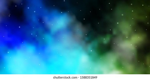 Dark BLUE vector template with neon stars. Blur decorative design in simple style with stars. Theme for cell phones.