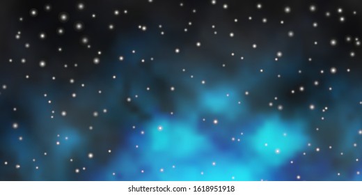 Dark BLUE vector template with neon stars. Shining colorful illustration with small and big stars. Design for your business promotion.