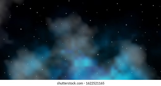 Dark BLUE vector template with neon stars. Decorative illustration with stars on abstract template. Best design for your ad, poster, banner.