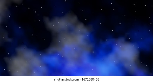 Dark BLUE vector template with neon stars. Shining colorful illustration with small and big stars. Theme for cell phones.