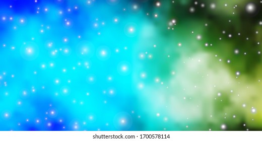 Plantilla vectorial azul oscuro con estrellas neón. Ilustración colorida en estilo abstracto con estrellas degradadas. Diseño para su promoción empresarial.