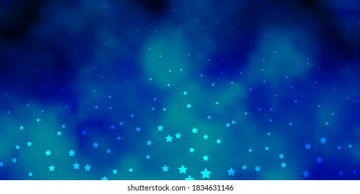Dark BLUE vector template with neon stars. Blur decorative design in simple style with stars. Pattern for wrapping gifts.
