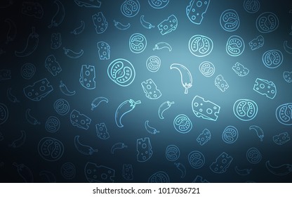 Dark BLUE vector template with organic meal. Blurred decorative design of snacks in doodle style. Template for meal cooking in kitchen.