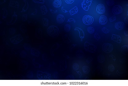Dark BLUE vector template with organic meal. Glitter abstract sketch with gourmet food. Pattern for ad, booklets, leaflets of restaurants.